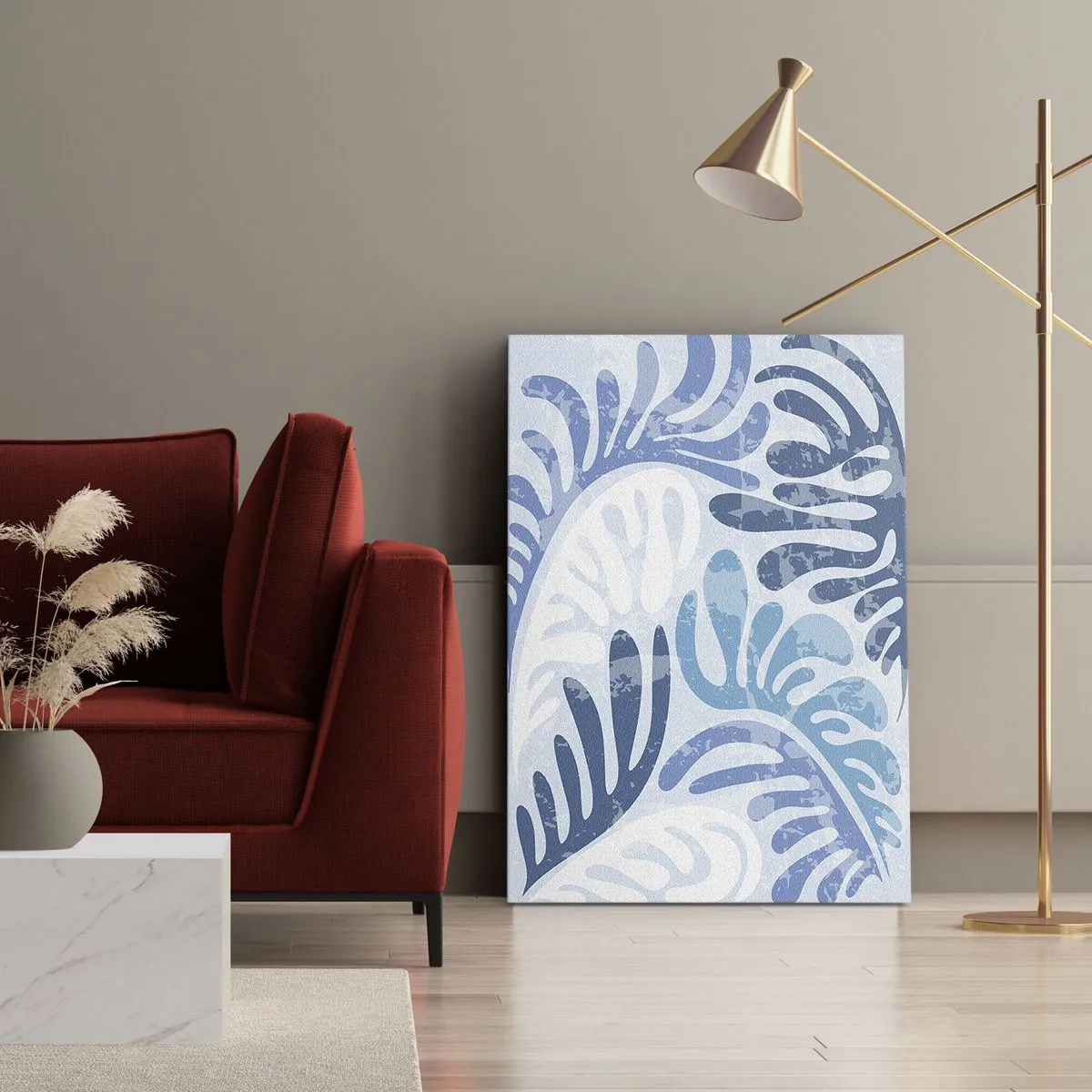 Obraz na płótnie - Błękitne paprocie - 65x120 cm