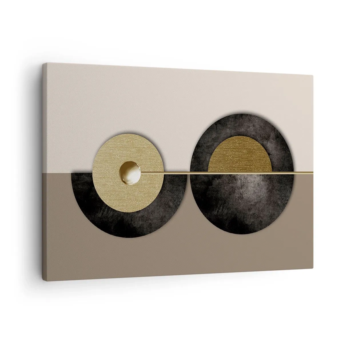 Obraz na płótnie - Abstrakcyjne koła w odcieniach złota i brązu - 70x50cm - Wariacje wokół koła - Nowoczesna dekoracja ścienna do salonu i sypialni ARTTOR