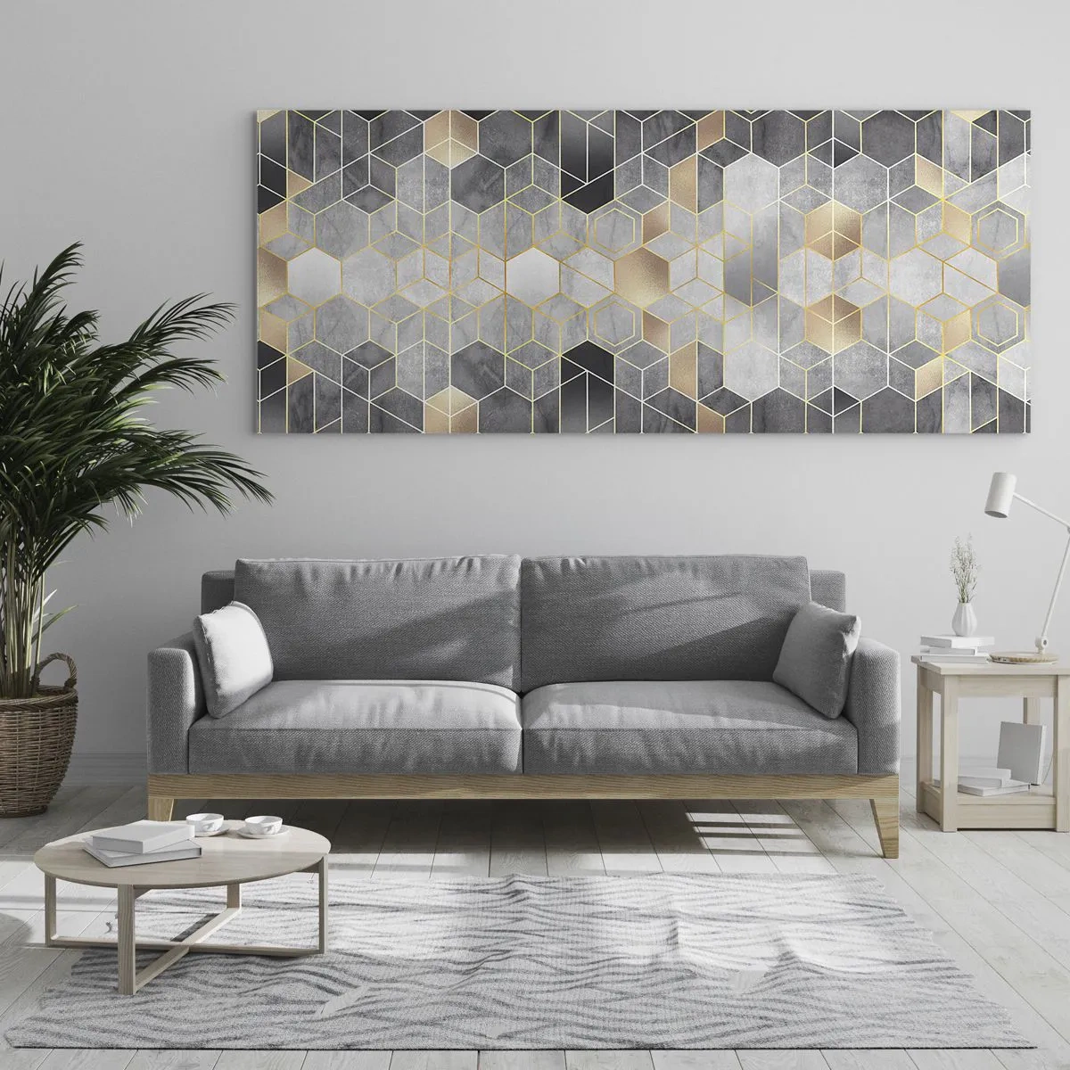 Obraz na szkle - Geometryczny wzór w złotych odcieniach - 120x50cm - Diamentowa kompozycja - Nowoczesna dekoracja ścienna do salonu i sypialni ARTTOR