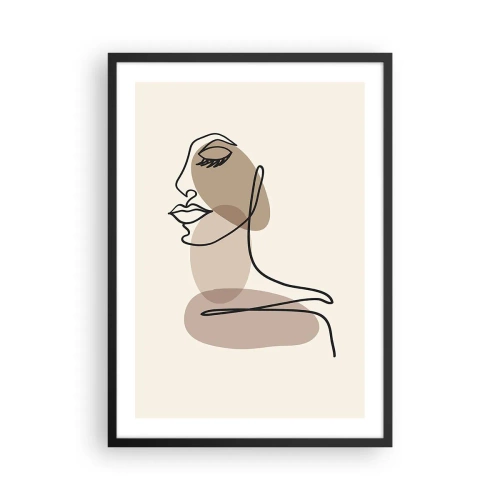 Plakat w czarnej ramie - Minimalistyczny portret kobiety w beżowych odcieniach - 50x70cm - Zasłuchana w siebie - Nowoczesna dekoracja ścienna do salonu i sypialni ARTTOR
