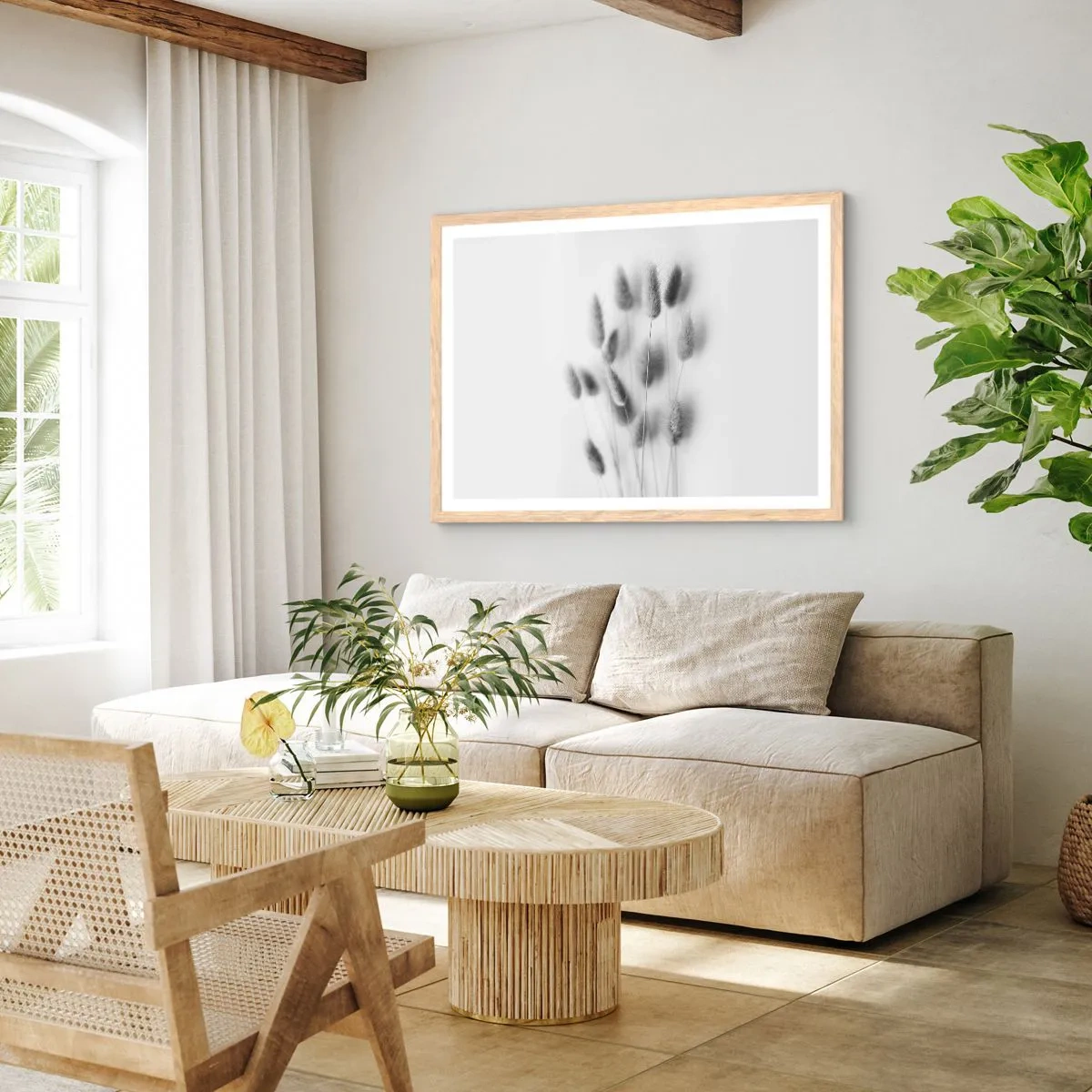 Plakat w ramie jasny dąb - Jej puszystość trawa - 100x70 cm