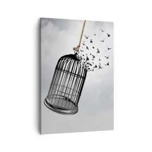 Obraz na płótnie - Otwarcia klatki z uciekającymi ptakami - 50x70cm - Wiara...Nadzieja...Wolność! - Nowoczesna dekoracja ścienna do salonu, kuchni i sypialni ARTTOR