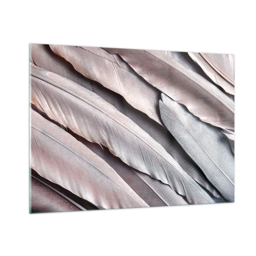 Obraz na szkle - Zbliżenie na pastelowe pióra w odcieniach różu i srebra - 100x70cm - W różowej srebrzystości - Nowoczesna dekoracja ścienna do salonu, kuchni i sypialni ARTTOR