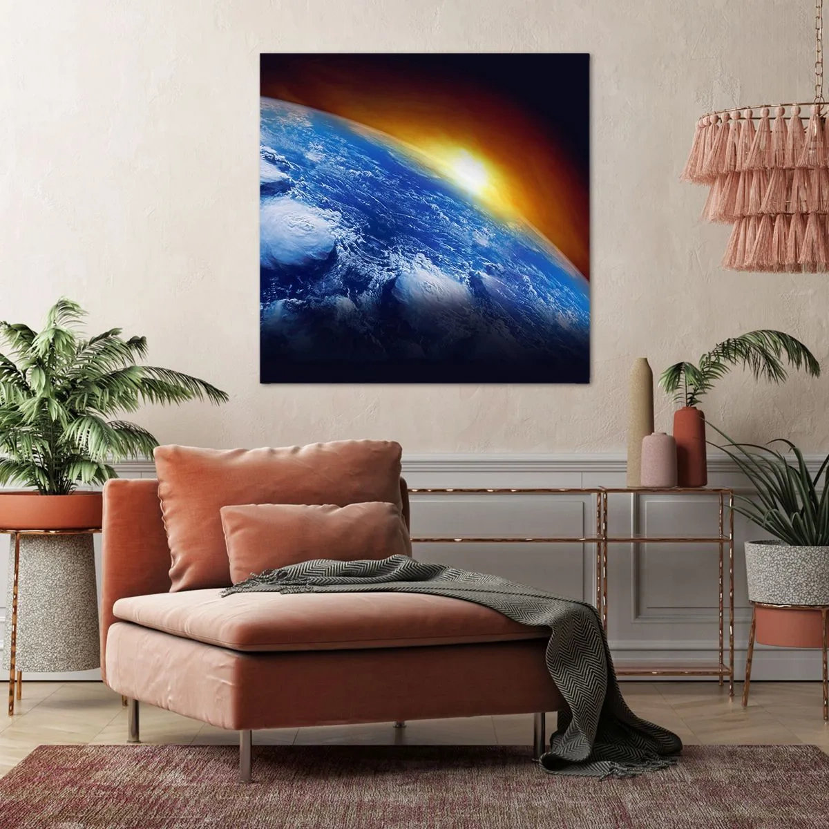 Obraz na płótnie - Wschód słońca nad błękitną planetą - 50x50 cm