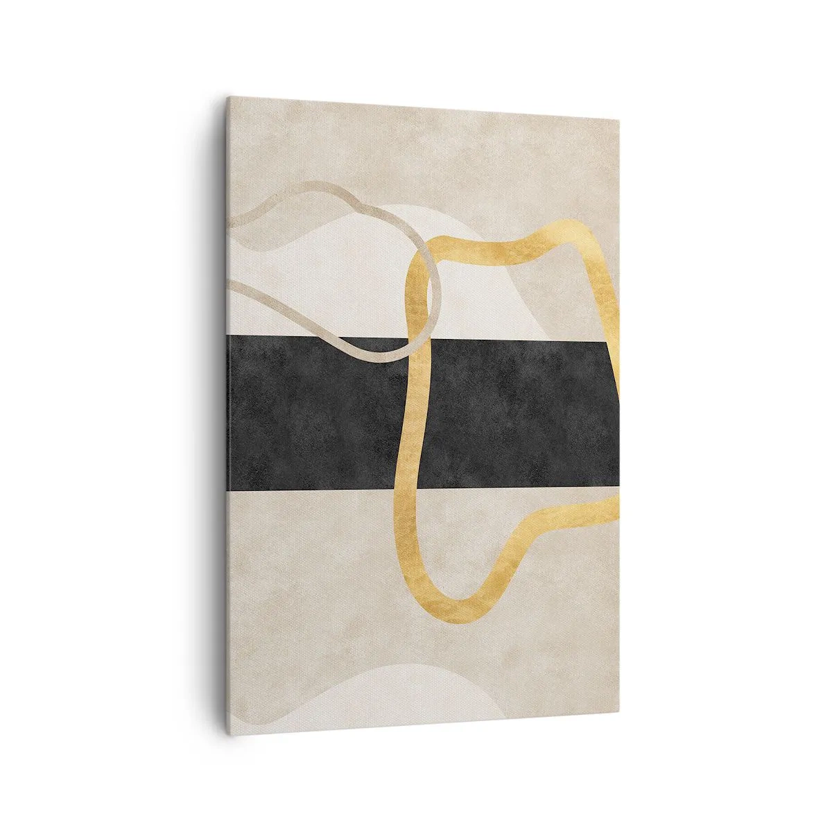 Obraz na płótnie - Minimalistyczny wzór z zapętlonymi kształtami w złotym i czarnym kolorze - 70x100cm - Kształty zapętlone - Nowoczesna dekoracja ścienna do salonu i sypialni ARTTOR