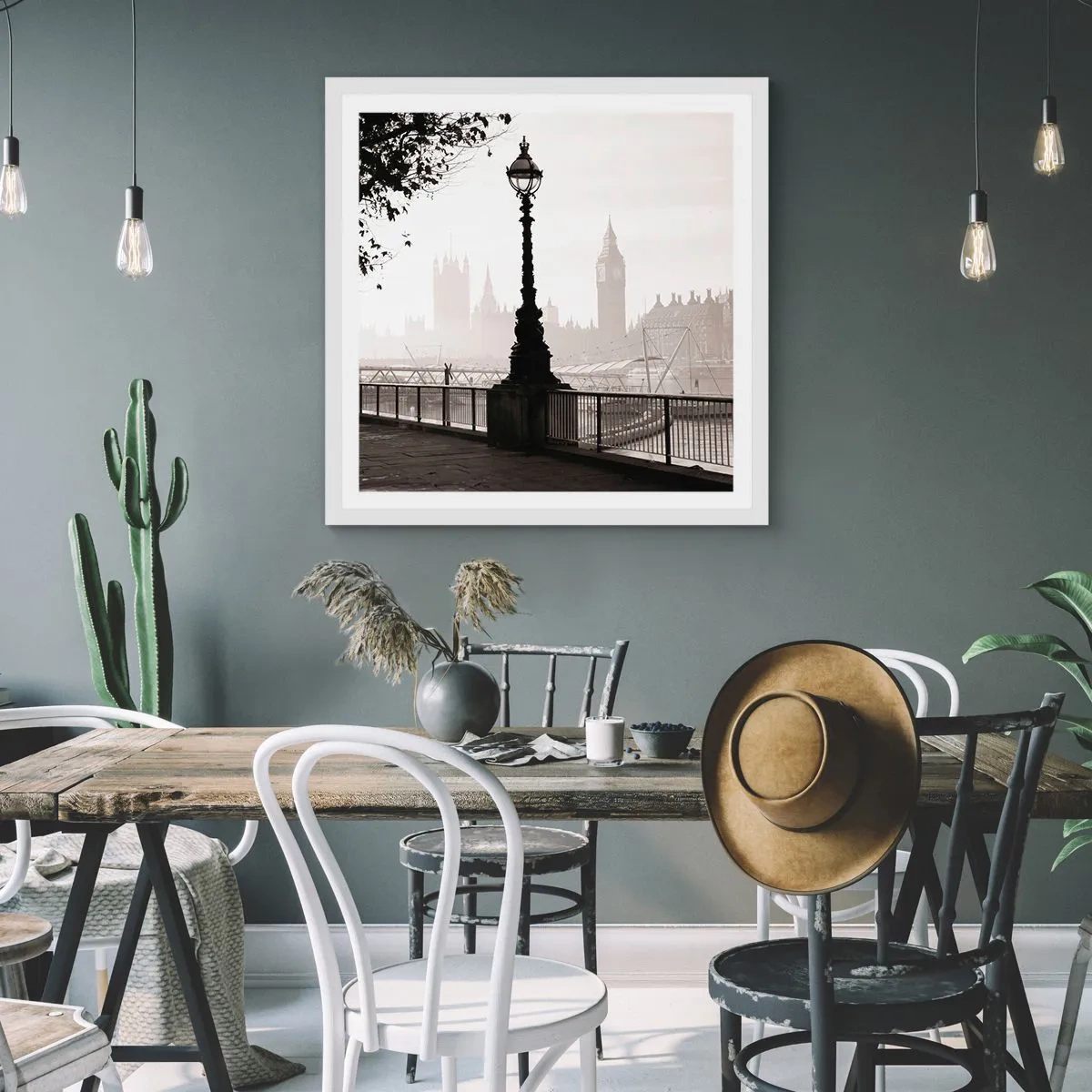 Plakat w białej ramie - Londyński poranek - 50x50 cm