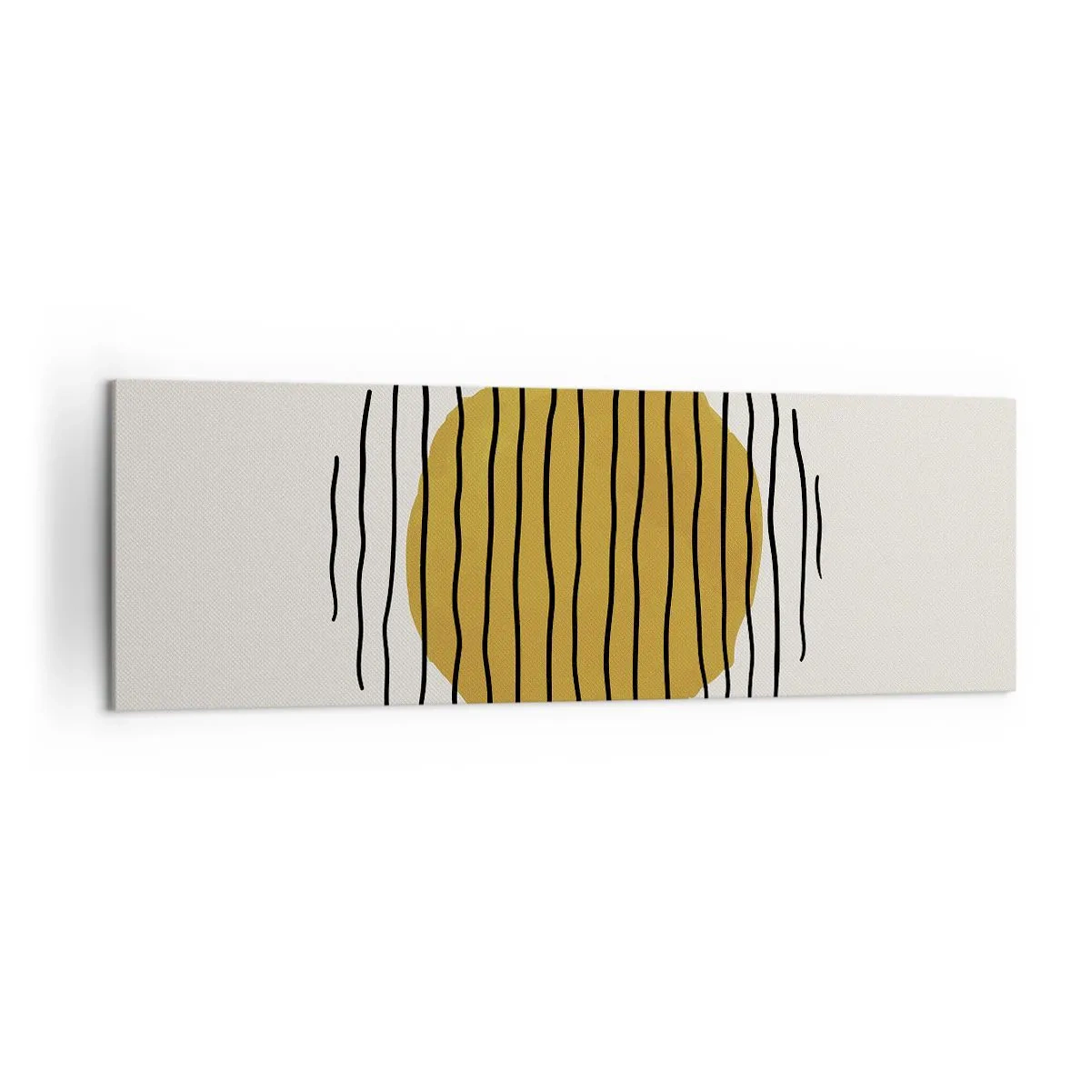 Obraz na płótnie - Minimalistyczny motyw z żółtym kołem i czarnymi liniami - 160x50cm - Abstrakcja drżąca od żaru - Nowoczesna dekoracja ścienna do salonu i sypialni ARTTOR