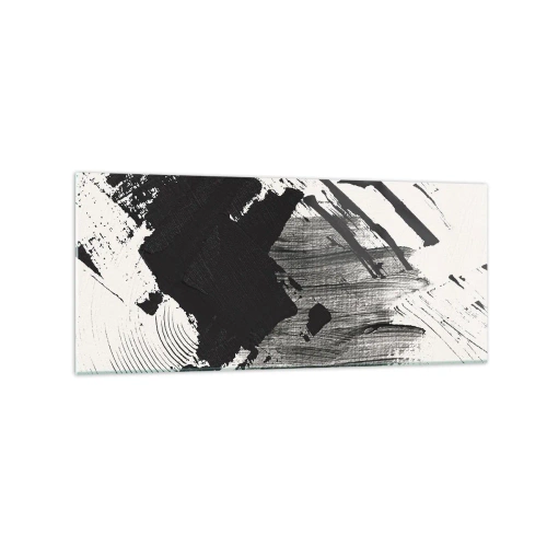 Obraz na szkle - Abstrakcyjne pociągnięcia czerni na białym tle - 120x50cm - Abstrakcja – ekspresja czerni - Nowoczesna dekoracja ścienna do salonu i sypialni ARTTOR