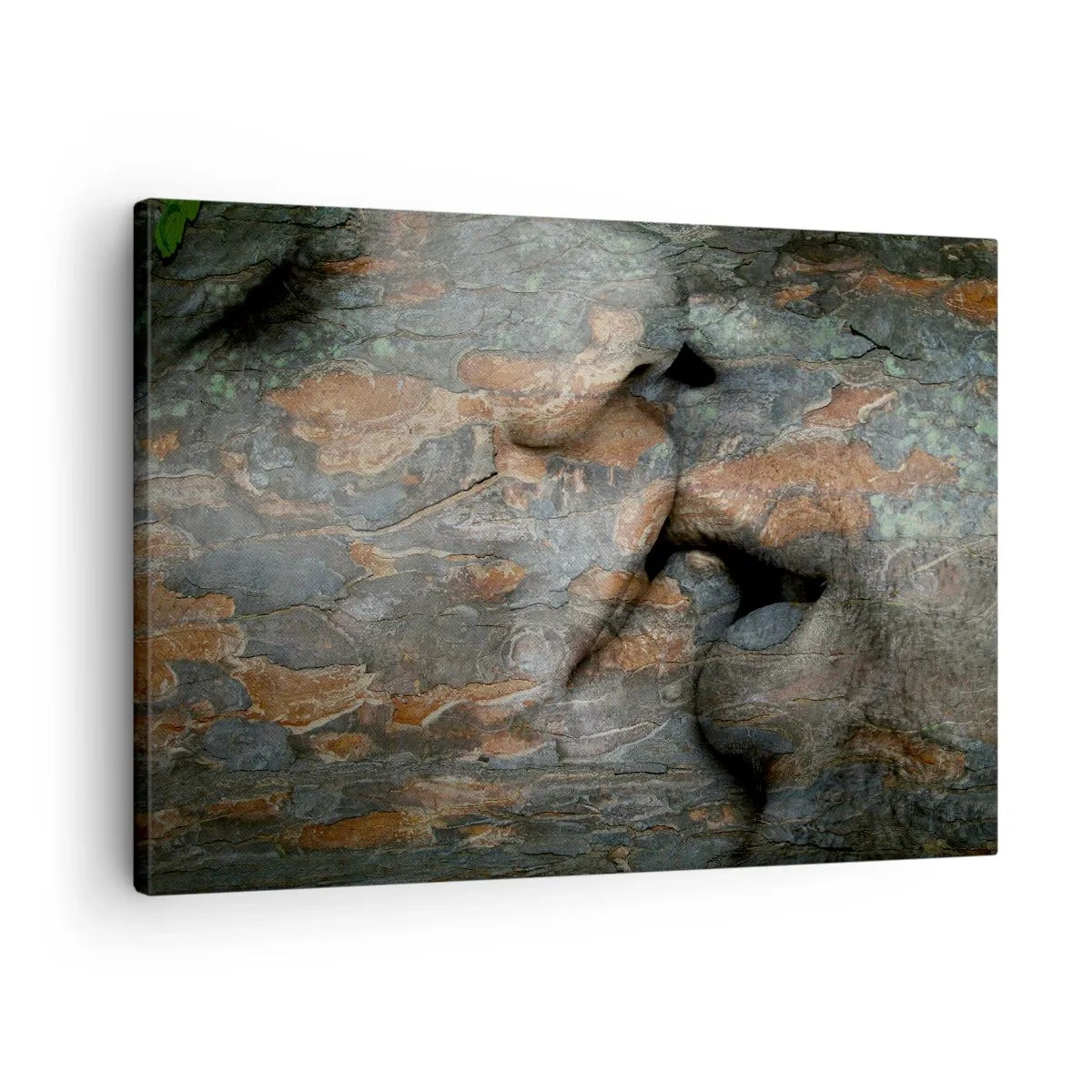 Obraz na płótnie - Artystyczny motyw twarzy wyrzeźbionej w skale z efektem naturalnej faktury - 70x50cm - Na zawsze razem - Nowoczesna dekoracja ścienna do salonu i sypialni ARTTOR
