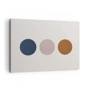 Obraz na płótnie - Minimalistyczna kompozycja z trzema kolorowymi kołami - 100x70cm - Symbol doskonałości - Nowoczesna dekoracja ścienna do salonu, kuchni i sypialni ARTTOR