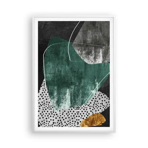 Plakat w białej ramie - Barwna abstrakcja z płatkiem złota - 70x100 cm