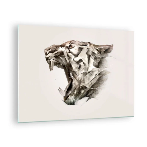 Obraz na szkle - Geometryczna ilustracja ryczącego tygrysa na jasnym tle - 70x50cm - Już wiesz, kto rządzi - Nowoczesna dekoracja ścienna do salonu i sypialni ARTTOR