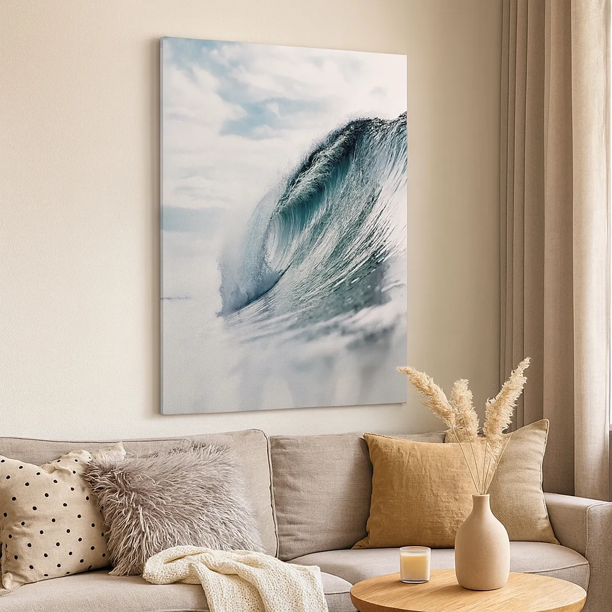 Obraz na płótnie - Fotografia potężnej fali oceanicznej w jasnym świetle dziennym - 50x70cm - Wodny szczyt - Nowoczesna dekoracja ścienna do salonu, kuchni i sypialni ARTTOR