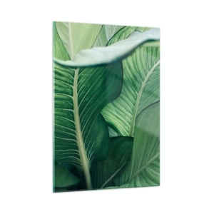 Obraz na szkle - Soczyste zielone liście w dużym zbliżeniu i naturalnym świetle - 50x70cm - Życie intensywnie zielone - Nowoczesna dekoracja ścienna do salonu, kuchni i sypialni ARTTOR
