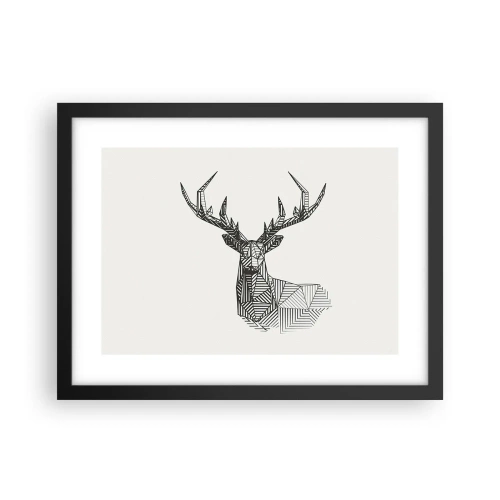 Plakat w czarnej ramie - Jeleń w kubistycznym stylu - 40x30 cm