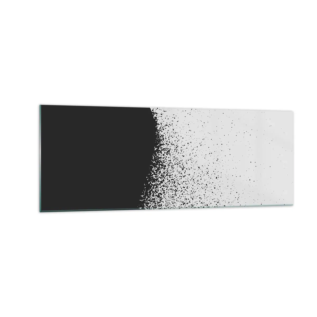 Obraz na szkle - Abstrakcyjny wzór z czarnymi cząstkami na jasnym tle - 140x50cm - Ruch cząsteczek - Nowoczesna dekoracja ścienna do salonu i sypialni ARTTOR