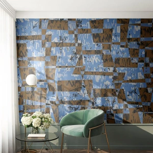 Fototapeta Premium Sand - Geometryczna abstrakcja w odcieniach niebieskiego i brązu - 100x70cm - Nieludowa wycinanka - Nowoczesna dekoracja ścienna do salonu, kuchni i sypialni ARTTOR