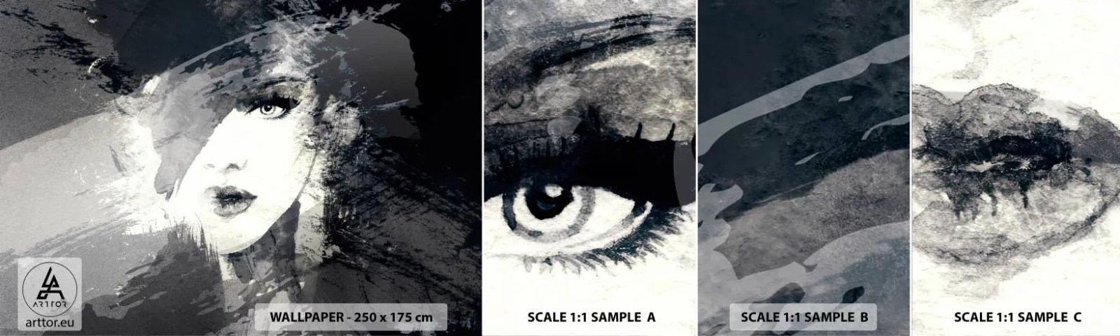 Fototapeta Próbka Standard Eco - Zza szarego woalu - Twarz Kobiety, Czarno-Białe, Oczy - 100x30 cm