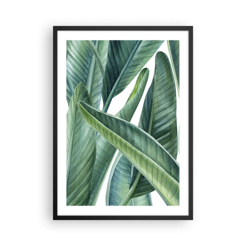 Plakat w czarnej ramie - Zielone liście bananowca w akwarelowym stylu - 50x70cm - Zieleń sama w sobie - Nowoczesna dekoracja ścienna do salonu i sypialni ARTTOR