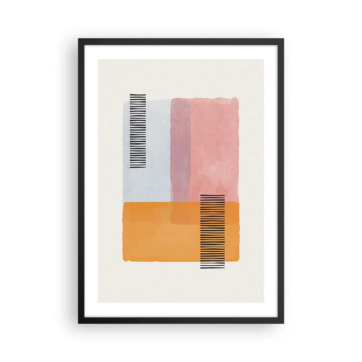 Plakat w czarnej ramie - Geometryczne formy w pastelowych kolorach z akcentami linii - 50x70cm - Z kąta w kąt - Nowoczesna dekoracja ścienna do salonu i sypialni ARTTOR