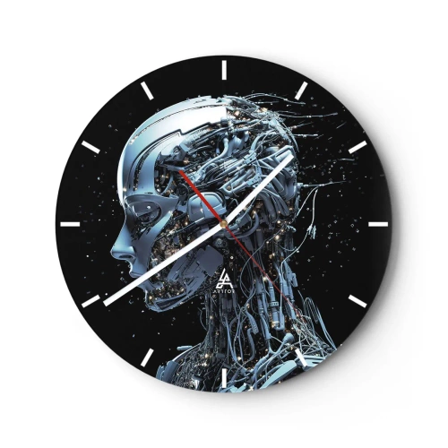 Zegar ścienny - Profil humanoidalnego robota z futurystycznych kabli - 30x30cm - Technologia jest kobietą - Nowoczesna dekoracja ścienna do salonu, kuchni i sypialni ARTTOR