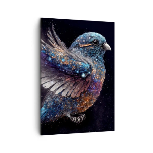 Obraz na płótnie - Fantastyczny wróbel z piórami przypominającymi kosmos - 50x70cm - Diamentowy wróbel - Nowoczesna dekoracja ścienna do salonu, kuchni i sypialni ARTTOR