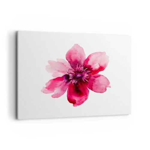 Obraz na płótnie - Różowy kwiat w akwarelowym stylu na białym tle - 100x70cm - Karminowy wonny pocałunek - Nowoczesna dekoracja ścienna do salonu, kuchni i sypialni ARTTOR