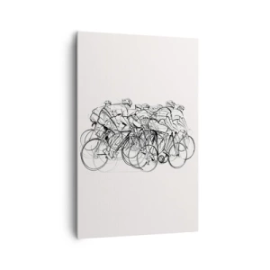 Obraz na płótnie - Grupa kolarzy w ruchu w minimalistycznym stylu - 80x120cm - Wespół w zespół - Nowoczesna dekoracja ścienna do salonu i sypialni ARTTOR