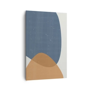 Obraz na płótnie - Minimalistyczna kompozycja geometryczna w odcieniach niebieskiego i pomarańczowego - 80x120cm - Owale i wpływy - Nowoczesna dekoracja ścienna do salonu i sypialni ARTTOR