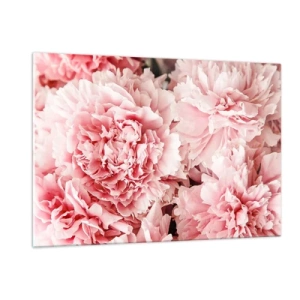 Obraz na szkle - Zbliżenie na różowe piwonie w pełnym rozkwicie - 120x80cm - Różowe marzenie - Nowoczesna dekoracja ścienna do salonu, kuchni i sypialni ARTTOR