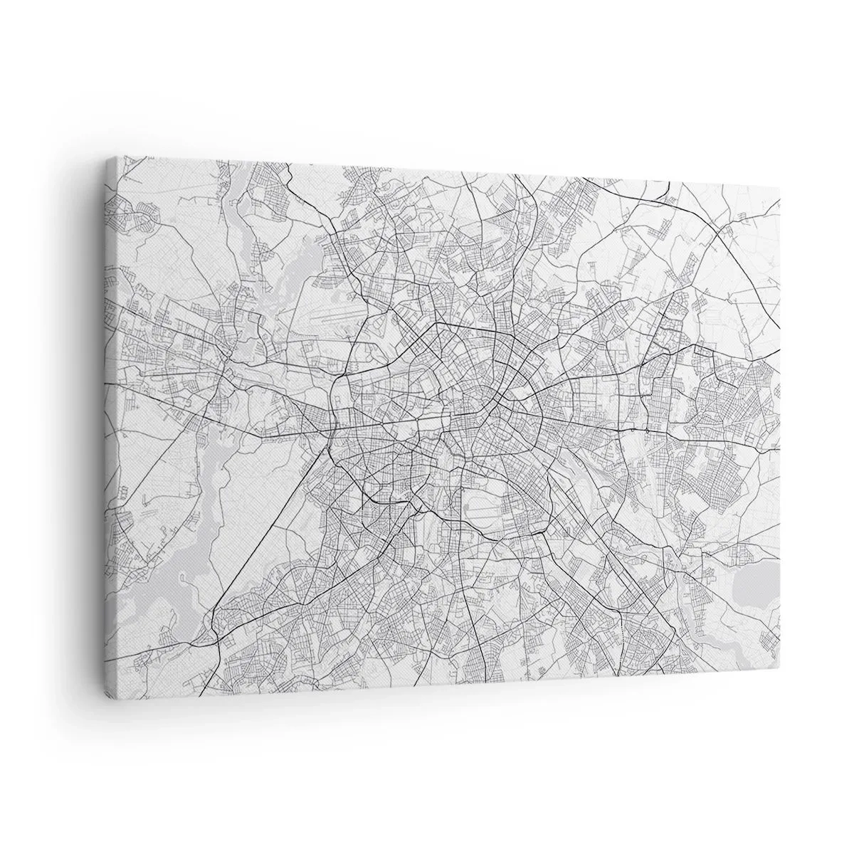 Obraz na płótnie - Szczegółowa mapa miasta w odcieniach czerni i bieli - 70x50cm - Kwiat Berlina - Nowoczesna dekoracja ścienna do salonu i sypialni ARTTOR