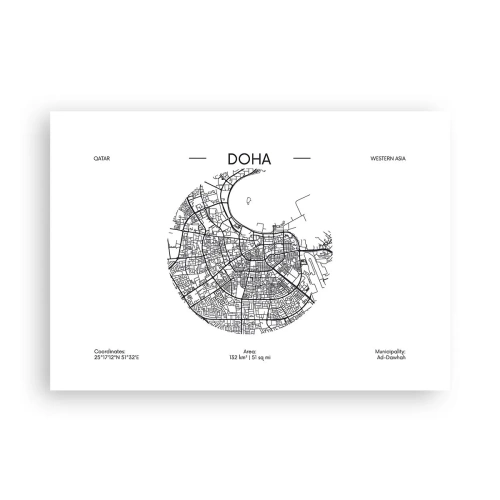 Plakat - Minimalistyczna mapa Dohy w czarno-białej kolorystyce z precyzyjnymi detalami - 100x70cm - Anatomia Dohy - Nowoczesna dekoracja ścienna do salonu i sypialni ARTTOR