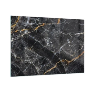 Obraz na szkle - Czarno-złoty marmurowy wzór z białymi żyłkami - 100x70cm - Wewnętrzne życie kamienia - Nowoczesna dekoracja ścienna do salonu, kuchni i sypialni ARTTOR