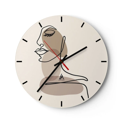Zegar ścienny - Minimalistyczny portret kobiety w stylu line art i beżowych plamach - 30x30cm - Pewna linia piękna - Nowoczesna dekoracja ścienna do salonu, kuchni i sypialni ARTTOR