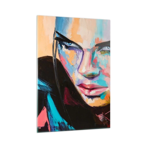 Obraz na szkle - Portret kobiety w żywych kolorach na abstrakcyjnym tle - 50x70cm - Dzikość serca - Nowoczesna dekoracja ścienna do salonu, kuchni i sypialni ARTTOR