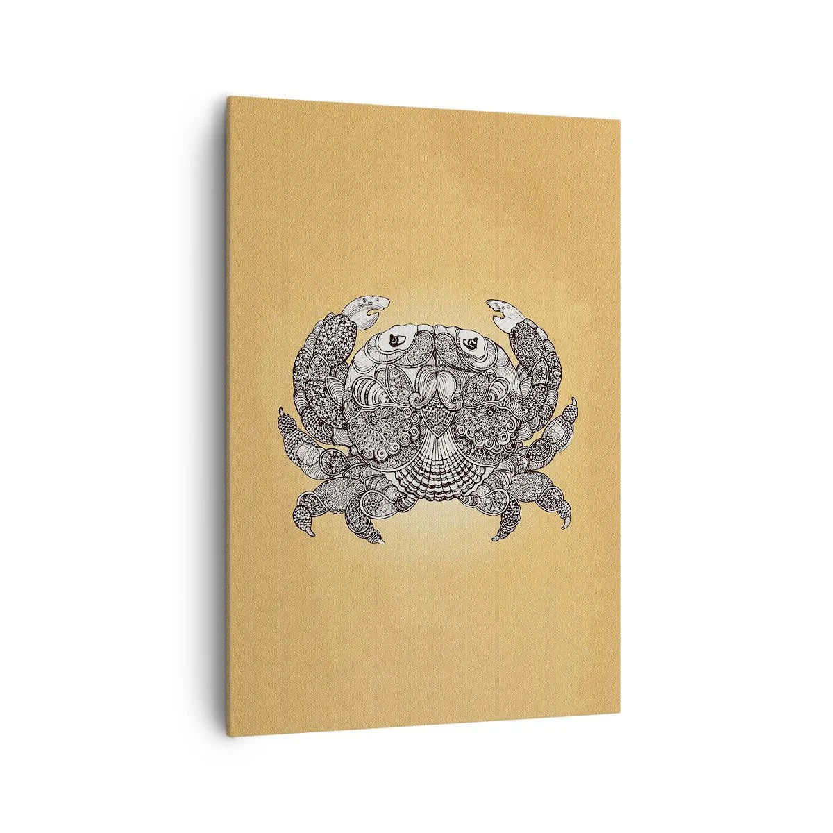 Obraz na płótnie - Dekoracyjny rysunek kraba na złotym tle - 70x100cm - Opowieści Pana Kraba - Nowoczesna dekoracja ścienna do salonu i sypialni ARTTOR