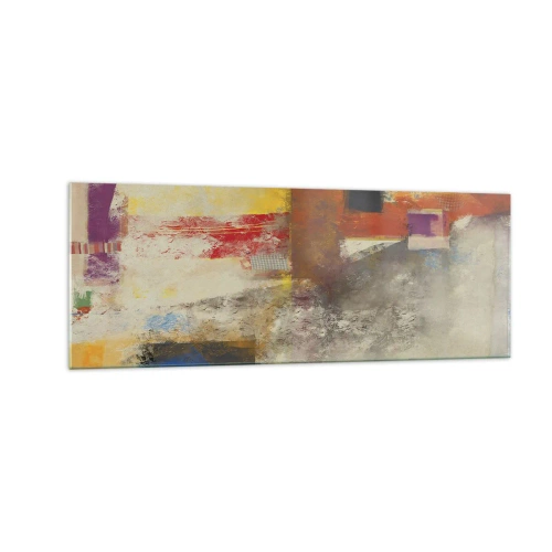 Obraz na szkle - Kolorowa abstrakcja z geometrycznymi kształtami - 140x50cm - Geometria barw - Nowoczesna dekoracja ścienna do salonu i sypialni ARTTOR