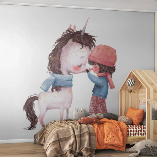 Fototapeta Samoprzylepna Deluxe Sticker - Zimowa opowieść - Dla Dzieci, Jednorożec, Dziewczynka - 200x140 cm