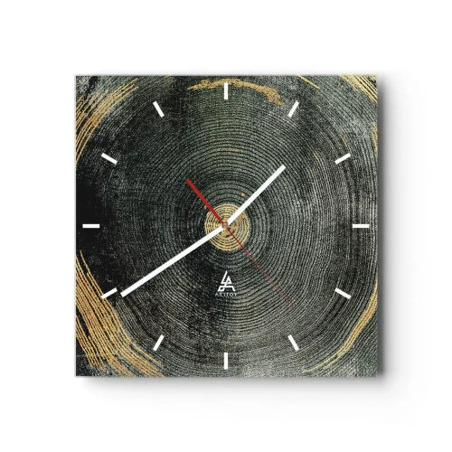 Zegar ścienny - Koncentryczne kręgi z akcentami złota - 30x30cm - Zmiana i trwanie - Nowoczesna dekoracja ścienna do salonu i sypialni ARTTOR