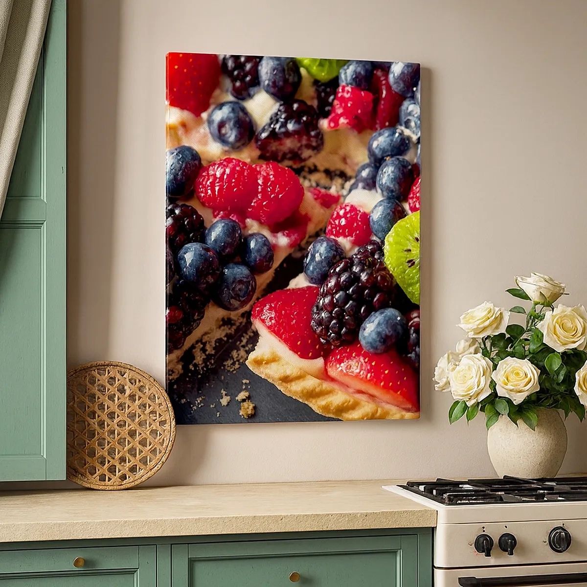 Obraz na płótnie - Tarta z owocami leśnymi na kruchym spodzie - 50x70cm - Dolce vita! - Nowoczesna dekoracja ścienna do salonu, kuchni i sypialni ARTTOR