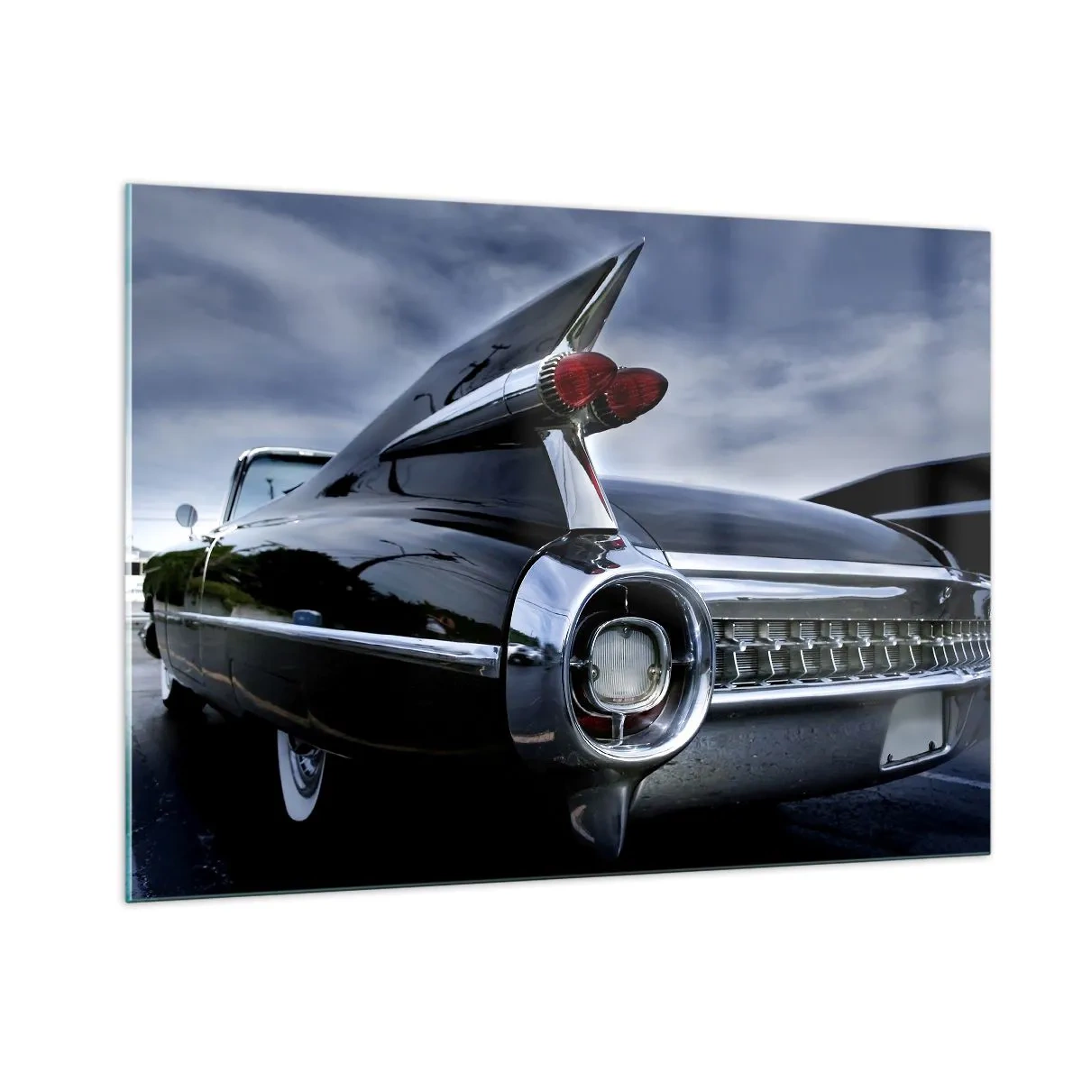 Obraz na szkle - Stylowe tylne światła klasycznego samochodu w błyszczącym czarnym lakierze - 100x70cm - Właśnie dlatego piękny! - Nowoczesna dekoracja ścienna do salonu, kuchni i sypialni ARTTOR