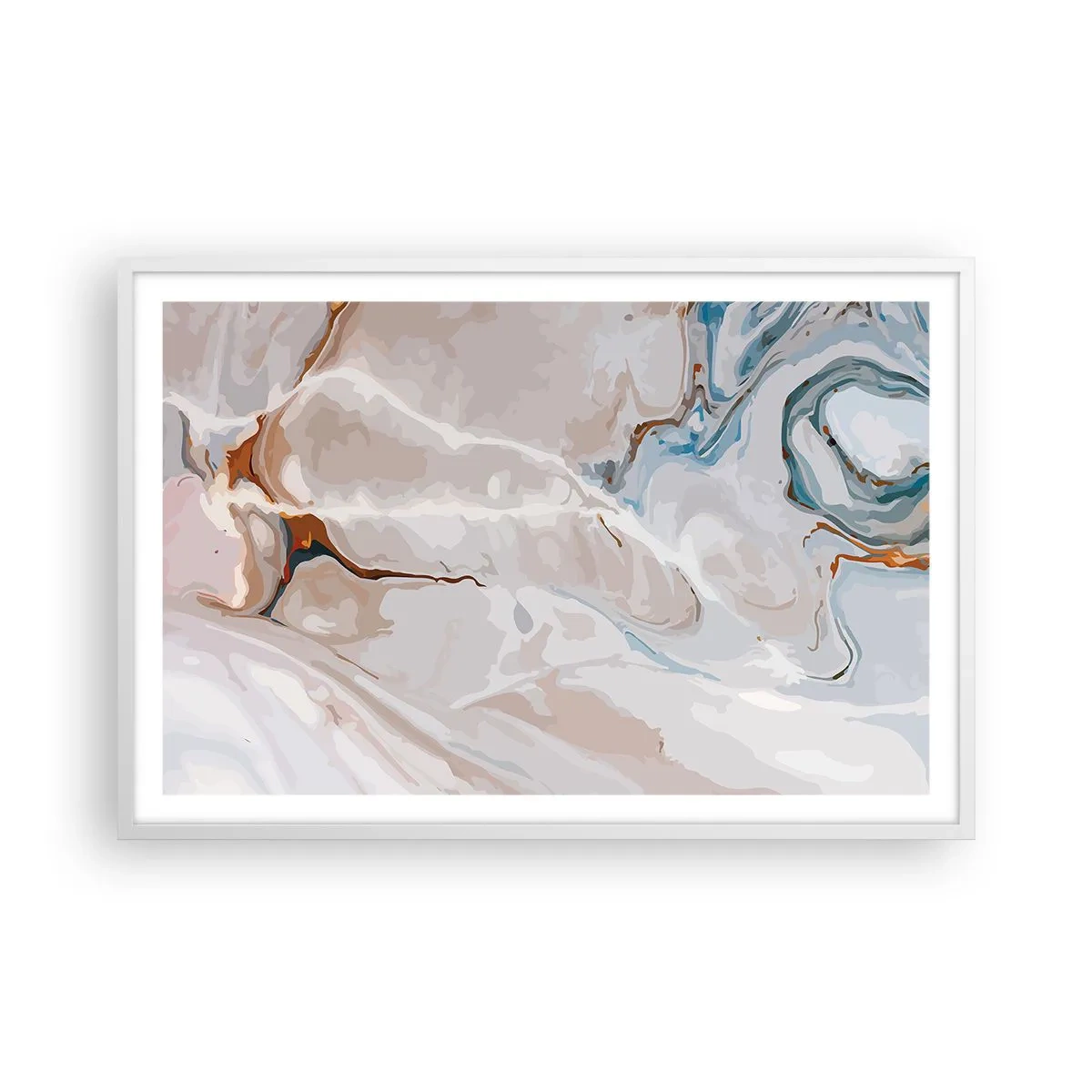 Plakat w białej ramie - Błękitne meandry pod bielą - 91x61 cm