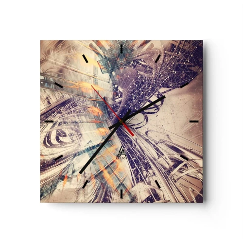 Zegar ścienny - Dynamiczna abstrakcja w odcieniach beżu i fioletu - 30x30cm - W wielkim pędzie - Nowoczesna dekoracja ścienna do salonu i sypialni ARTTOR