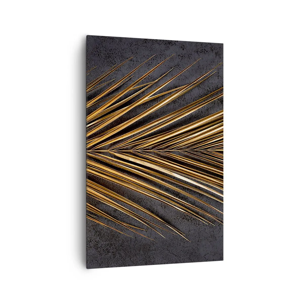 Obraz na płótnie - Złoty liść tropikalny na czarnym tle - 80x120cm - Złoto tropików - Nowoczesna dekoracja ścienna do salonu i sypialni ARTTOR