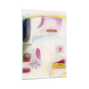 Obraz na szkle - Kolorowa abstrakcja z geometrycznymi kształtami i pastelami - 50x70cm - Bardziej wypukłe niż wklęsłe czy płaskie - Nowoczesna dekoracja ścienna do salonu, kuchni i sypialni ARTTOR