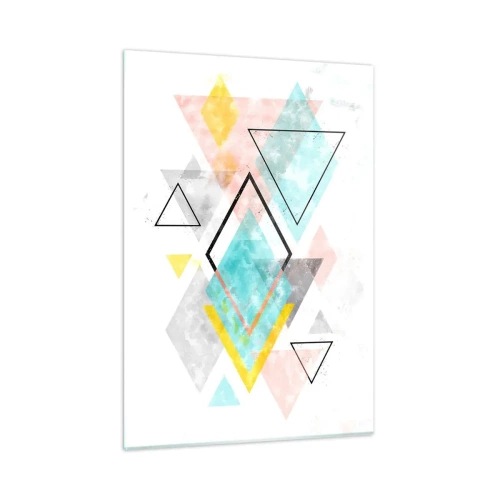 Obraz na szkle - Kolorowe figury geometryczne na białym tle w stylu abstrakcyjnym - 50x70cm - Igraszka geometryczna - Nowoczesna dekoracja ścienna do salonu, kuchni i sypialni ARTTOR