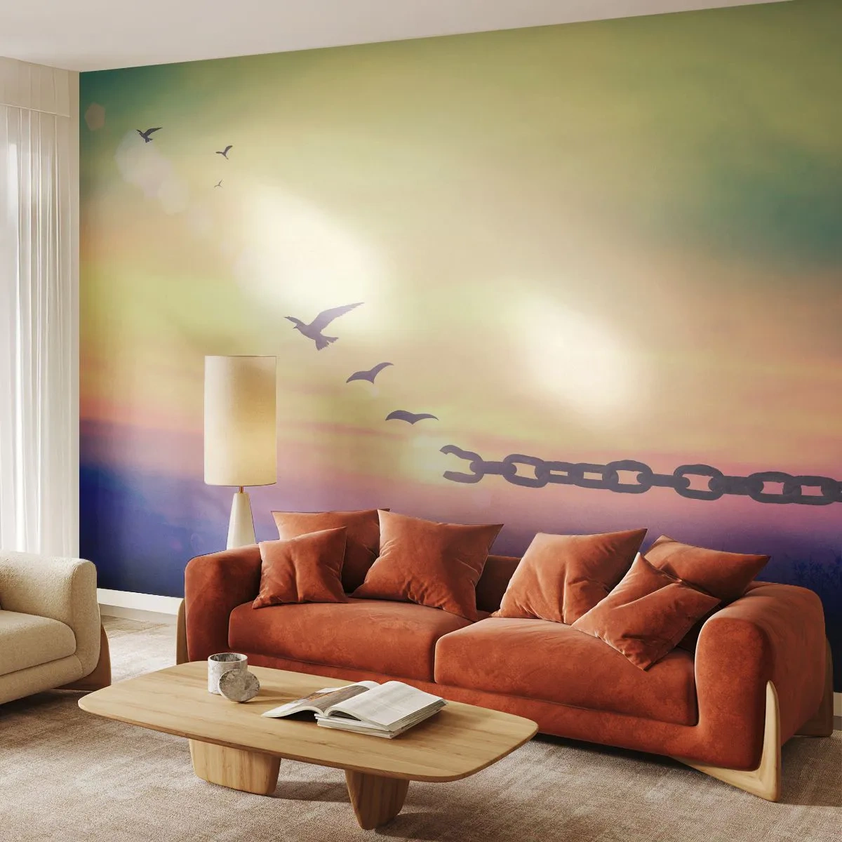 Fototapeta Premium Sand - Łańcuch pękający w promieniach zachodu słońca - 100x70cm - Zwycięstwo wolności - Nowoczesna dekoracja ścienna do salonu, kuchni i sypialni ARTTOR