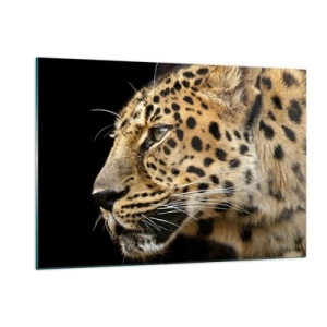 Obraz na szkle - Profil leoparda na czarnym tle - 120x80cm - Spokojny, skupiony, gotowy - Nowoczesna dekoracja ścienna do salonu, kuchni i sypialni ARTTOR