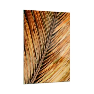 Obraz na szkle - Zbliżenie na suche, złote liście palmy - 50x70cm - Kokosowe złoto - Nowoczesna dekoracja ścienna do salonu, kuchni i sypialni ARTTOR
