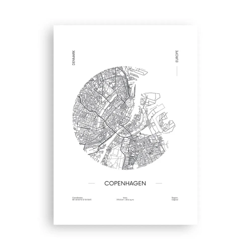 Plakat - Minimalistyczna mapa Kopenhagi w czarno-białej tonacji - 50x70cm - Anatomia Kopenhagi - Nowoczesna dekoracja ścienna do salonu, kuchni i sypialni ARTTOR